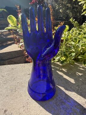 Cobalt Blue Glass Hand Sculpture - Decorative Home Art